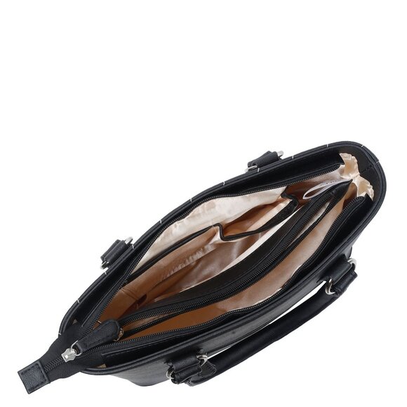 Black Top-Handle Tote Bag – Vegan Leather Ladies' Satchel Purse or Shoulder Bag - Picture 5 of 11